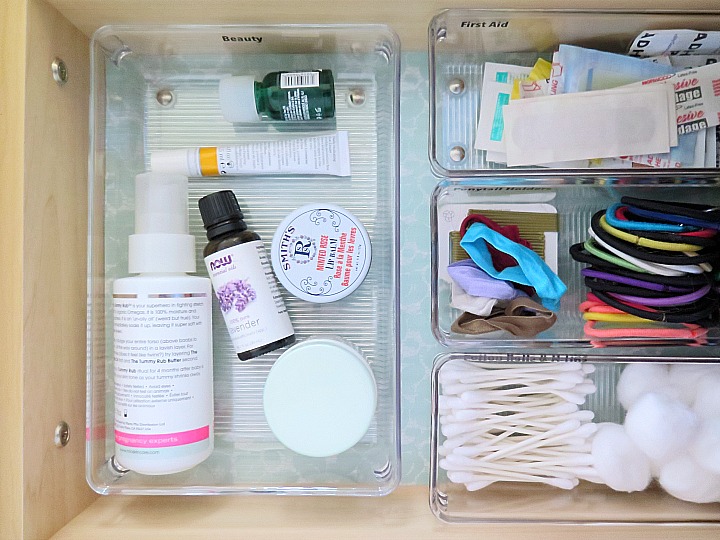 The best tip to quickly keep your bathroom drawers organized with one little solution. It works so well, I use it throughout my house!